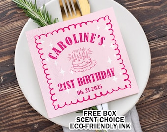 Servilletas de feliz cumpleaños personalizadas/Servilletas de cumpleaños número 30 personalizadas/Cumpleaños importante/Decoración para fiesta de cumpleaños número 21/Servilletas de feliz cumpleaños número 40