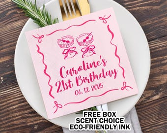 Servilletas de cumpleaños personalizadas/Servilletas de cumpleaños número 30/Servilletas de feliz cumpleaños/Servilletas de cóctel/Artículos para fiestas de cumpleaños/Decoración para fiestas de cumpleaños número 21
