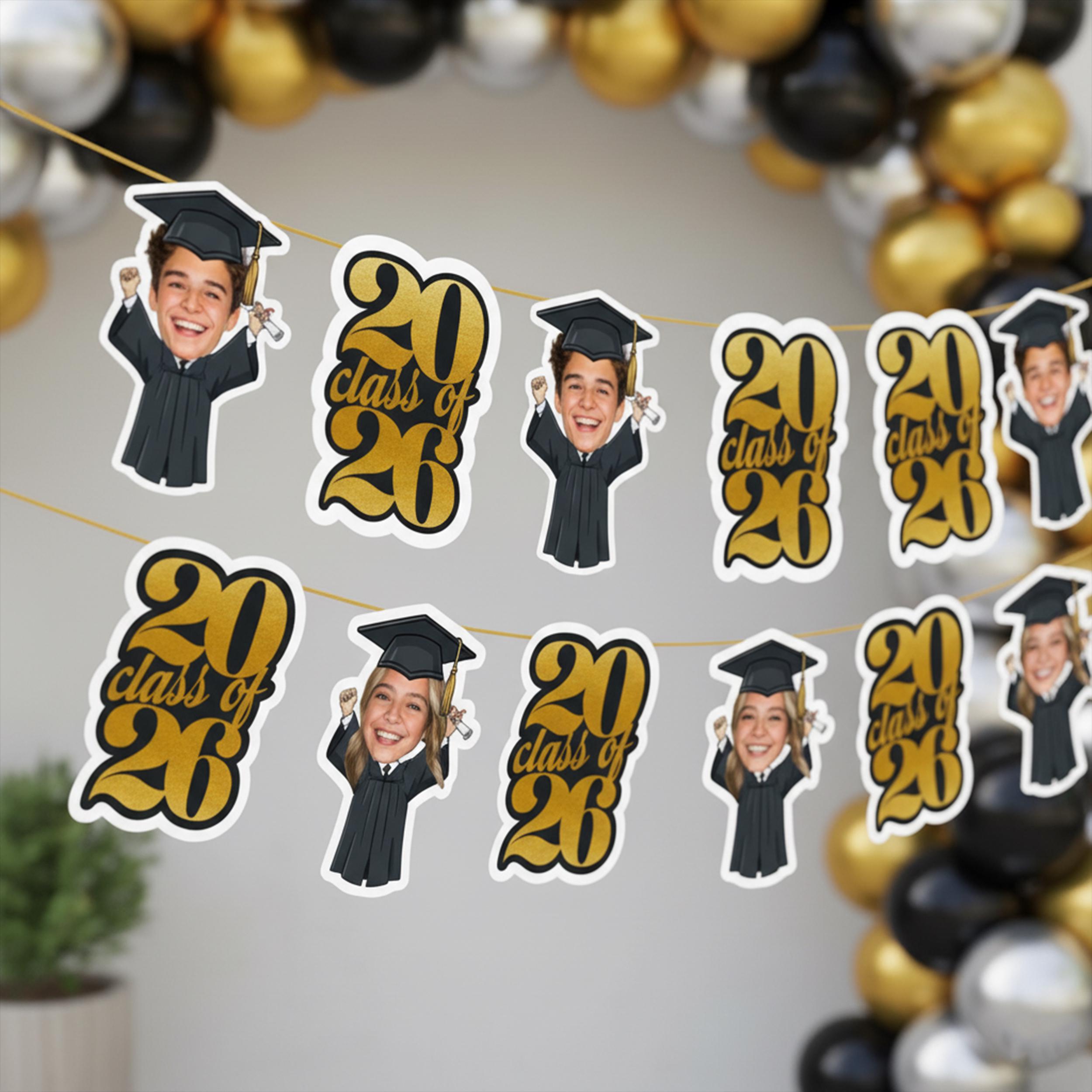 Grad Face Sign Personalized Graduation Face Banner, Class of 2026 Custom Photo Bunting ...