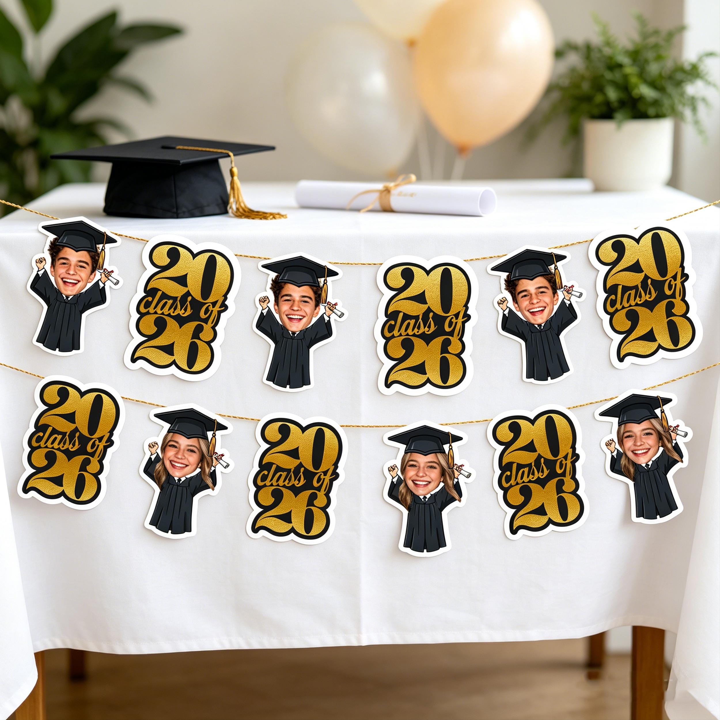 Grad Face Sign Personalized Graduation Face Banner, Class of 2026 Custom Photo Bunting ...