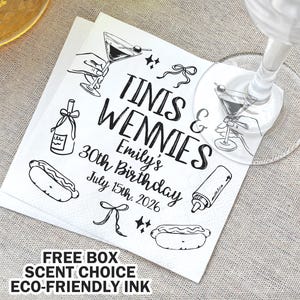 Weenies and Tinis Birthday Napkins/Weenies and Martinis Bachelorette Decors/Martini Birthday Decorations/ Custom Weekend Party Napkins