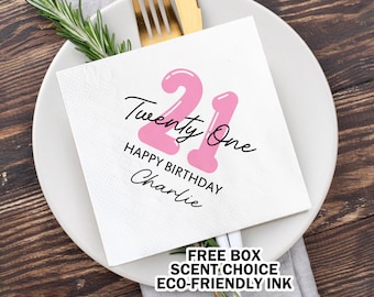 Bulk 21st Birthday Napkins/Twenty One Decor Party Celebration/Custom Birthday Napkins/Birthday Party Supplies/Bar Napkins/Beverage Napkins