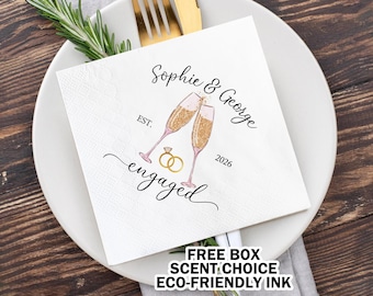Personalized Cocktail Napkins For Engagement/Custom Engagement Party Napkins/Engagement Announcement/Wedding Cocktail or Luncheon Napkins