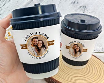 Custom Paper Coffee Cup Sleeve for Wedding/Personalized Wedding Coffee Cup With Sleeve/Love Is Brewing/Sip and See/Wedding Bar Coffee Sleeve