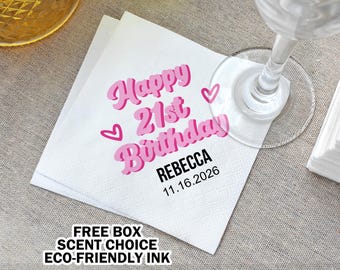 Happy Birthday Napkins/Custom 21st Birthday Napkins/Birthday Party Napkins/Custom Cocktail Napkin/Birthday Party Supplies/Milestone Birthday