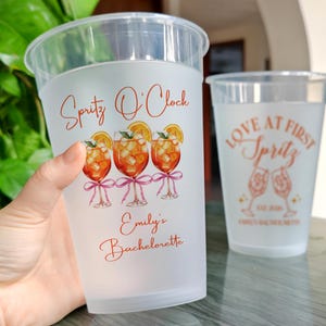 Spritz O&#39;Clock Frosted Cups/Aperol Spritz Themed Party Decorations/Personalized Bachelorette Gift For Guests in Bulk/Limoncello Spritz Cups