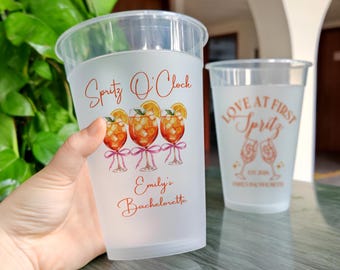 Spritz O'Clock Frosted Cups/Aperol Spritz Themed Party Decorations/Personalized Bachelorette Gift For Guests in Bulk/Limoncello Spritz Cups