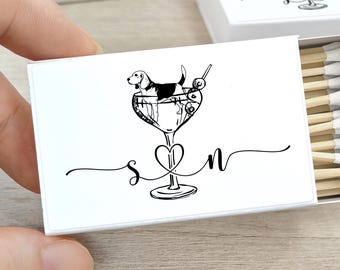 Custom Wedding Matchbooks for Guest in Bulk/Dog Swimming in Cocktail Glass/ Matchboxes Wedding Party Favors/Celebration Matchboxes