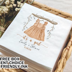 Boho Girl Clothesline Baby Shower Napkins/Gender Reveal/Custom Cocktail Napkins for Baby Girl Shower/Baby Tea Party Decor/It&#39;s a Girl