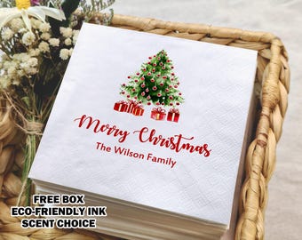 50PC Merry Christmas Napkins/Christmas Party Napkins/Holiday Table Decor/Christmas Party Supplies/Custom Bar Napkins/Festive Paper Napkins