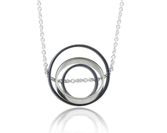 OCD Series -  Small or Large OCD Spinner Circle Grayscale Sterling Silver Fidget Pendant Necklace