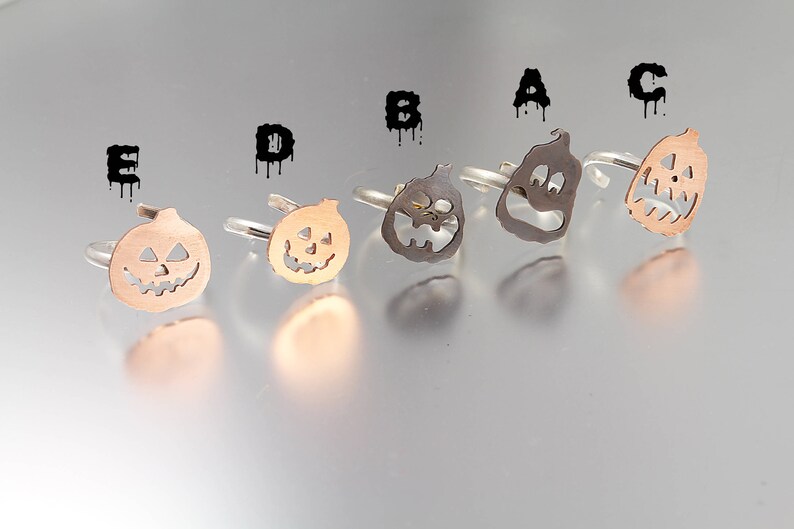 Halloween Carved Jack O Lantern Pumpkin Pendants and Adjustable Ring Jewelry image 4