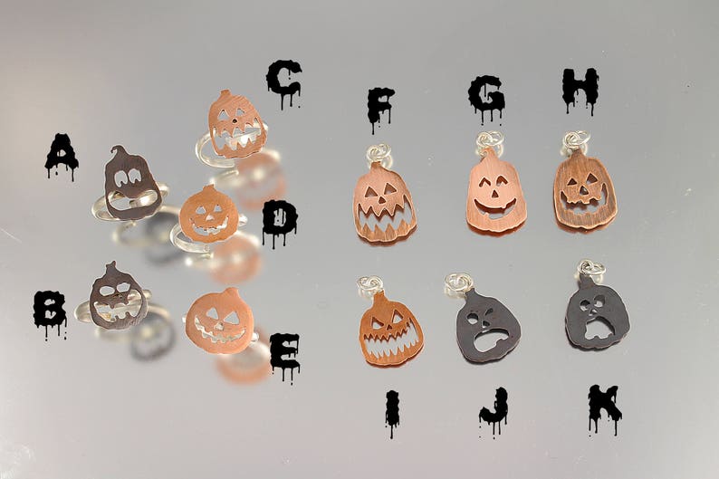 Halloween Carved Jack O Lantern Pumpkin Pendants and Adjustable Ring Jewelry image 3