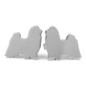 Shih Tzu Show Coat Sterling Silver Silhouette Earrings - 925 Ear Studs, Cute Pet Keepsake Dog Parent Gift, Nickel Free, Unisex, Latinx Made