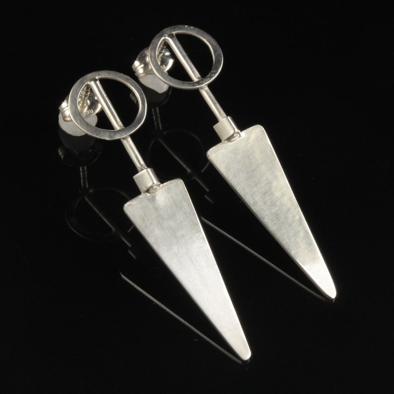 Modern Industrial Circle Triangle Shaped Long Studs Sterling Silver image 6