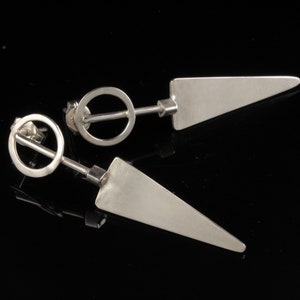 Modern Industrial Circle Triangle Shaped Long Studs Sterling Silver image 1