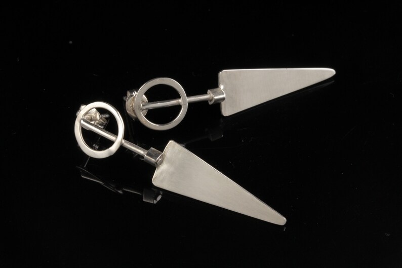 Modern Industrial Circle Triangle Shaped Long Studs Sterling Silver image 1