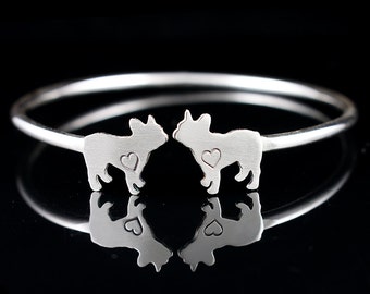 Sterling Silver Adjustable French Bulldog Cuff Bracelet