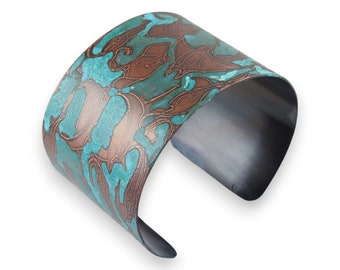 Green-Blue Manta Ray Patina Cuff Bracelets - Oxidized Small Mantas