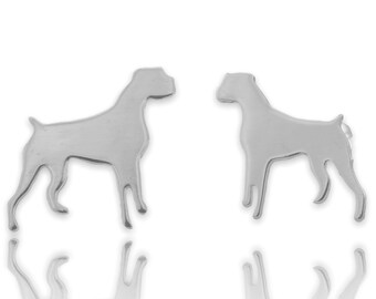 Boxer Sterling Silver Silhouette Earrings - 925 Polished Ear Studs, Nickel Free, Cute Dog Breed Pet Keepsake Gift, Unisex and Latinx Made