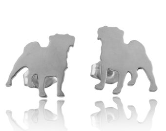 Pug Sterling Silhouette Earring Studs - 925 Earrings, Dog Pet Keepsake Jewelry, Dog Silhouette Studs, Nickel Free Unisex, Latinx Business