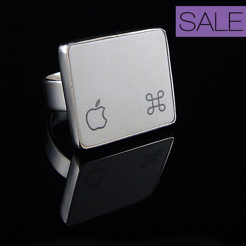 SALE Computer Key Jewelry rePURPOSED White Apple Logo MacBook Command Key v1 Sterling Silver Statement Ring, Sterling Cocktail Ring image 4