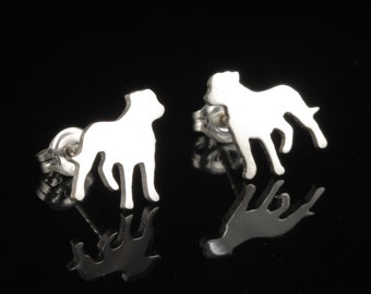 Staffordshire “Staffy” Bull Terrier Silhouette Sterling Earring Studs - 925 Earrings, Pet Keepsake Gift, Nickel Free, Unisex and Latinx Made