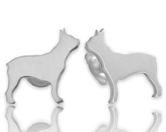 Boston Terrier Earring, BT, Squishy Face Crew,  Sterling Silver Dog Silhouette Earrings, Dog Breed Studs, Pet Keepsake Jewelry, Latinx Made