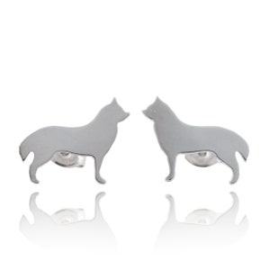 Husky Sterling Silver Silhouette Earrings 925 Ear Studs, Nickel Free, Cute Dog Breed Pet Keepsake Gift, Unisex and Latinx Made image 1