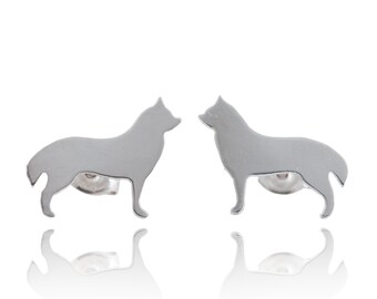 Husky Sterling Silver Silhouette Earrings - 925 Ear Studs, Nickel Free, Cute Dog Breed Pet Keepsake Gift, Unisex and Latinx Made
