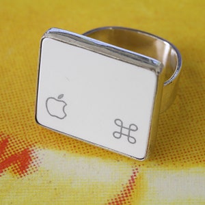 SALE - Computer Key Jewelry - rePURPOSED White Apple Logo MacBook Command Key v1 Sterling Silver Statement Ring, Sterling Cocktail Ring