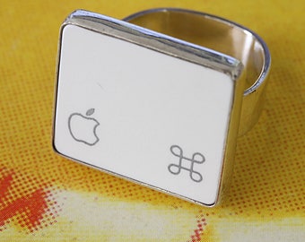 SALE - Computer Key Jewelry - rePURPOSED White Apple Logo MacBook Command Key v1 Sterling Silver Statement Ring, Sterling Cocktail Ring