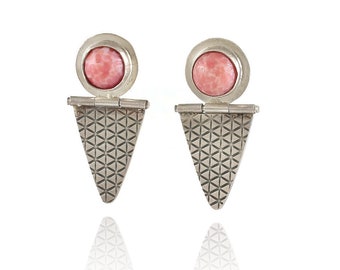 SALE - Hinged Ear Studs with Pink Glass Bead