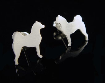 Shiba Inu Sterling Silver Dog Silhouette Earring Studs - 925 Earrings, Nickel Free, Cute Dog Breed Pet Keepsake Gift, Unisex, Latinx Made