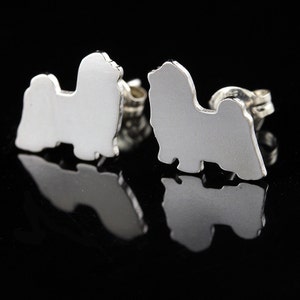 Shih Tzu Show Coat Sterling Silver Silhouette Earrings 925 Ear Studs, Cute Pet Keepsake Dog Parent Gift, Nickel Free, Unisex, Latinx Made image 1