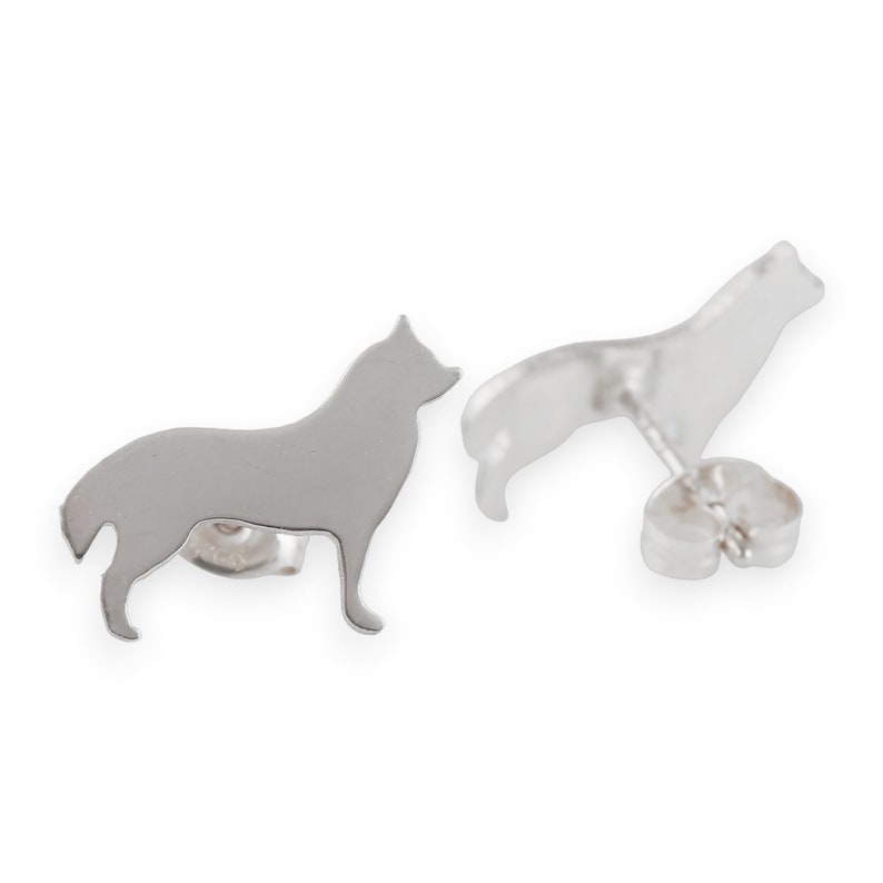 Husky Sterling Silver Silhouette Earrings 925 Ear Studs, Nickel Free, Cute Dog Breed Pet Keepsake Gift, Unisex and Latinx Made image 4
