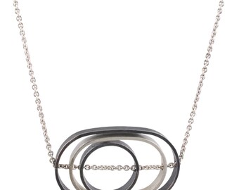OCD Oval Circle Grayscale Sterling Spinner Pendant Necklace