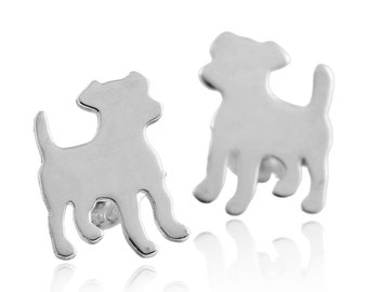 Jack Russell Terrier Sterling Silver Silhouette Ear Studs - 925 Earrings, Pet Keepsake Dog Parent Gift, Nickel Free, Unisex, Latinx Made