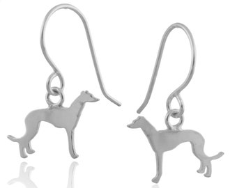Greyhound, Whippet Sterling Silver Silhouette Dangles - Drop Earrings, Cute Pet Keepsake Dog Parent Gift, Nickel Free, Unisex, Latinx Made