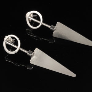 Modern Industrial Circle Triangle Shaped Long Studs Sterling Silver image 2