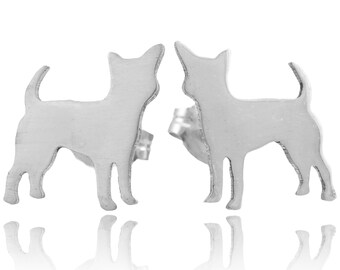 Chihuahua Sterling Silver Silhouette Earring Studs - 925 Nickel Free Jewelry, Cute Dog Breed Pet Keepsake Gift, Unisex, Latinx Handmade