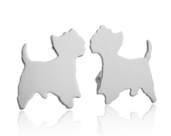 West Highland Terrier "Westie" Silhouette Sterling Earring Studs - 925 Earrings, Pet Keepsake Gift, Nickel Free, Unisex and Latinx Made