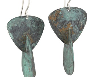 Viridian Earth Patinated Three Dimensional Modern Dangle Earrings