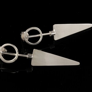 Modern Industrial Circle Triangle Shaped Long Studs Sterling Silver image 4