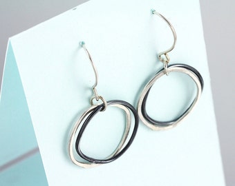 Free-flowing Two-Toned Rounded Square Sterling Silver Dangle Earrings