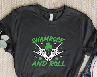 Shamrock & Roll Skeleton Hand Shirt: Funny St. Patrick's Day Tee