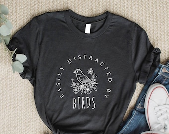 T-Shirt „Leicht von Vögeln ablenkbar“: Retro-Geschenk für Vogelbeobachter