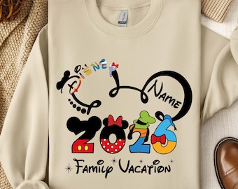 2026 Anpassad namn Disney familjesemestertröja, Disney familjematchningspresent, personlig Disneyresa, Disneyworld matchande Mickey Minnie