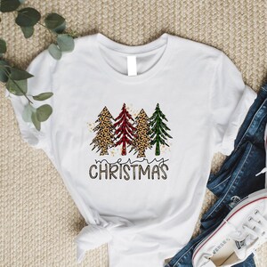 Merry Christmas Shirt, Christmas Shirt, Matching Christmas Shirts, Cute Christmas Tee, Leopard Christmas Trees Shirt,Couples Christmas Shirt