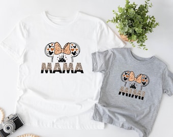 Disney Castle Mama & Mini Mouse Matching Shirt, Leopard Mom Daughter Shirt, Family Matching Mother's Day Shirt, Mommy and Me Disney Trip Tee